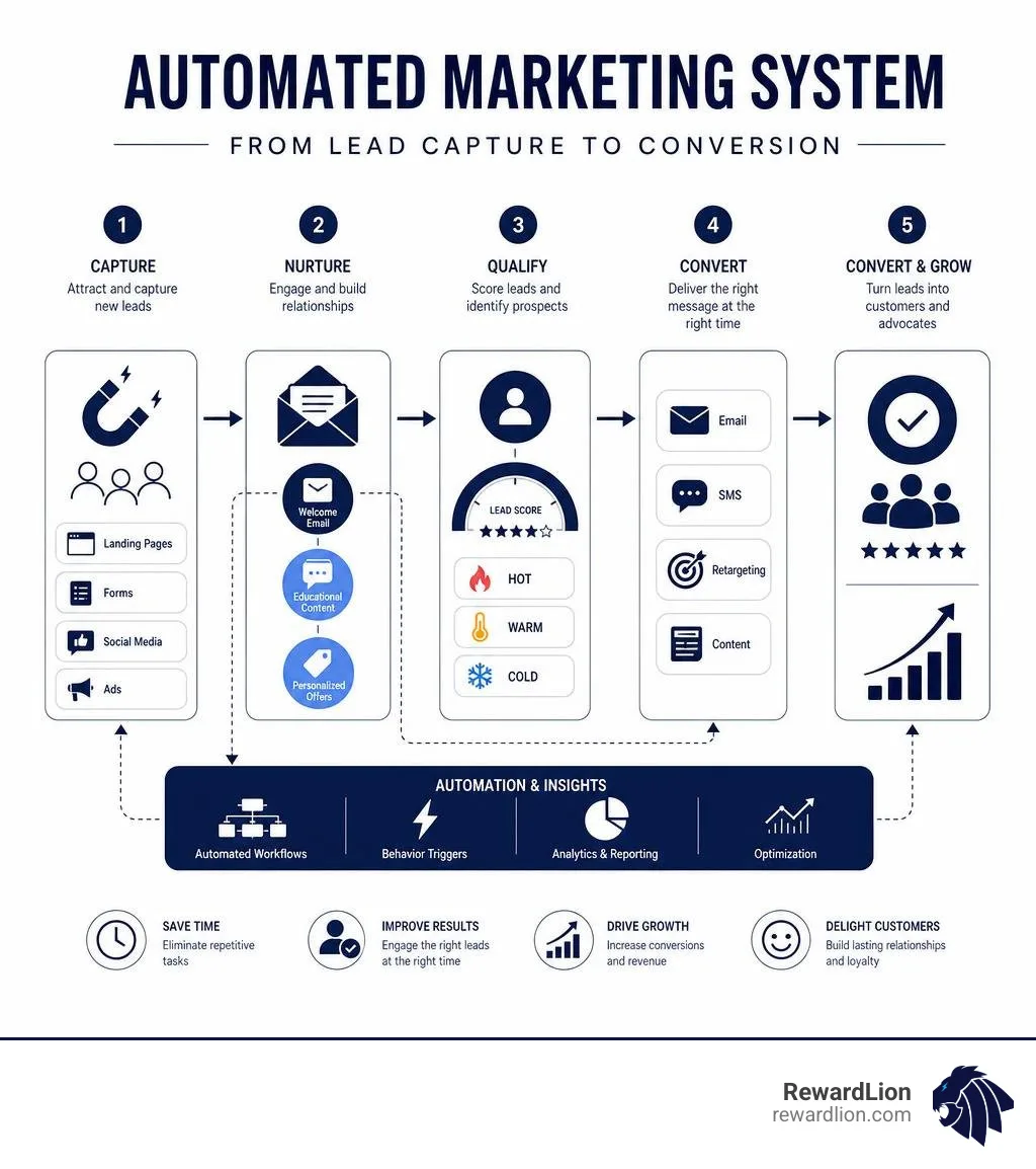 Infographic showing automated marketing system workflow from lead capture to conversion infographic Infographic showing automated marketing system workflow from lead capture to conversion infographic