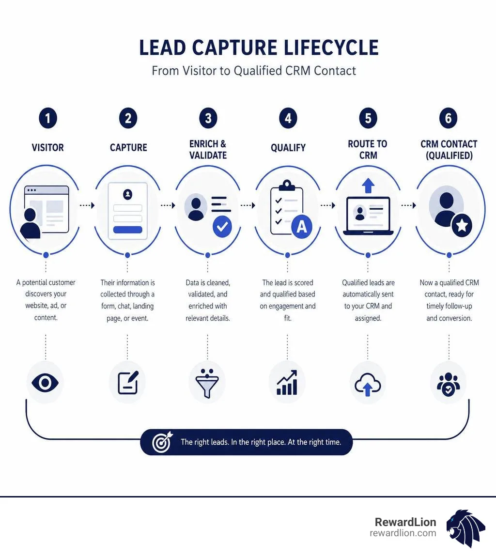 Lead capture lifecycle infographic showing stages from visitor to qualified CRM contact infographic Lead capture lifecycle infographic showing stages from visitor to qualified CRM contact infographic