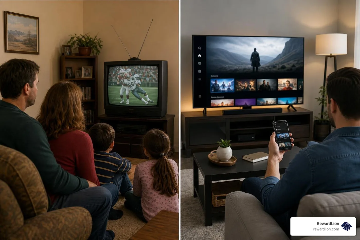 Traditional broadcast linear TV vs modern connected TV streaming Traditional broadcast linear TV vs modern connected TV streaming