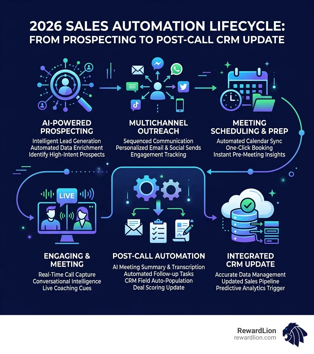 2026 sales automation lifecycle showing stages from prospecting to post-call CRM update - sales automation software saas 2026 sales automation lifecycle showing stages from prospecting to post-call CRM update - sales automation software saas