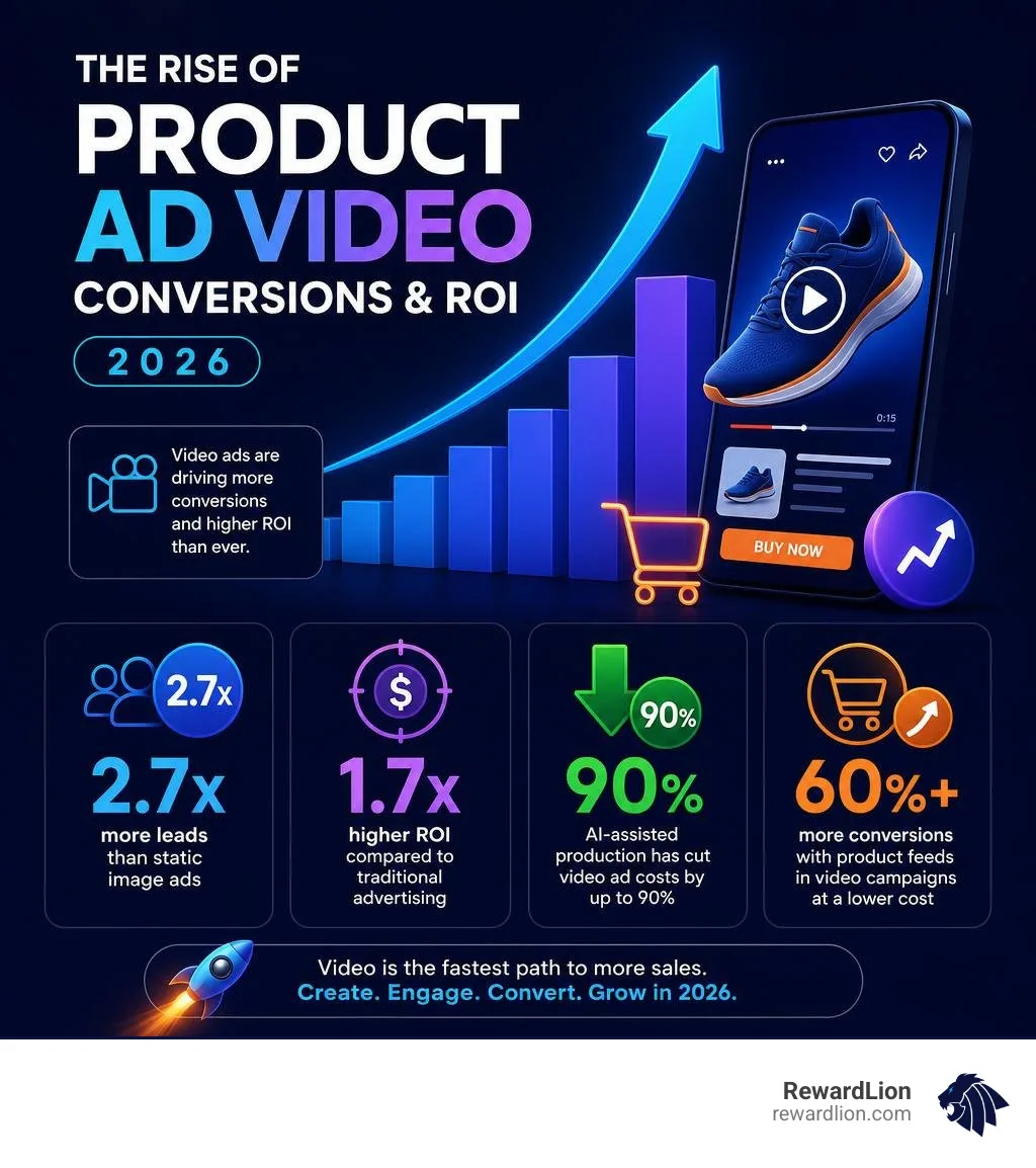 Infographic showing the rise of product advertisement video conversions and ROI stats in 2026 infographic Infographic showing the rise of product advertisement video conversions and ROI stats in 2026 infographic