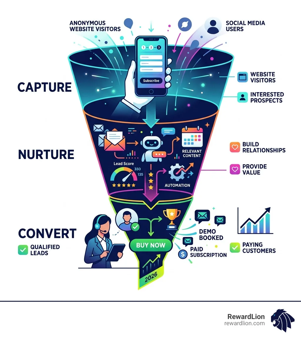 Lead generation app funnel showing capture, nurture, and conversion stages - lead generation app infographic Lead generation app funnel showing capture, nurture, and conversion stages - lead generation app infographic