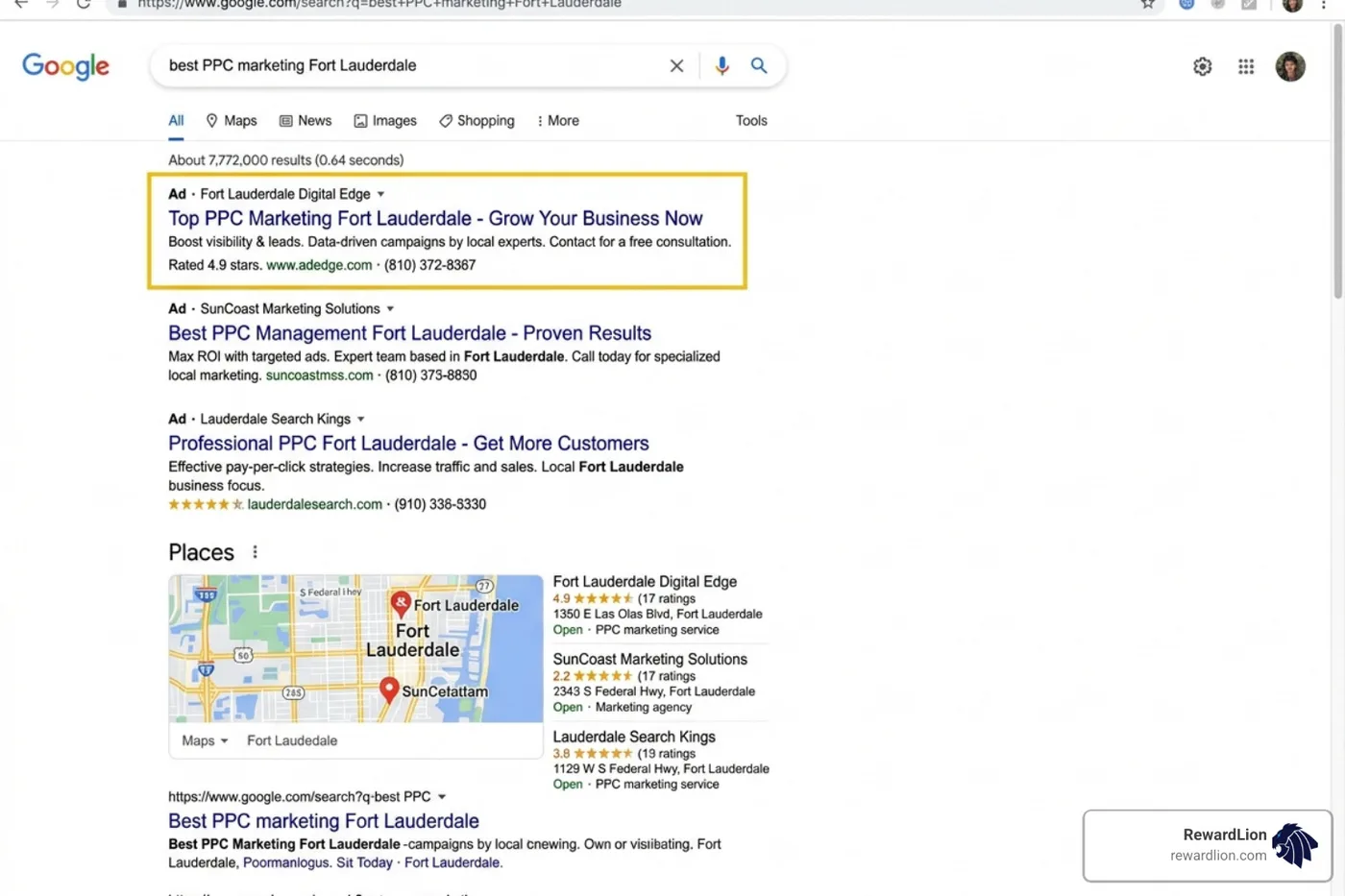 Google search results showing local Fort Lauderdale ads - ppc marketing fort lauderdale Google search results showing local Fort Lauderdale ads - ppc marketing fort lauderdale
