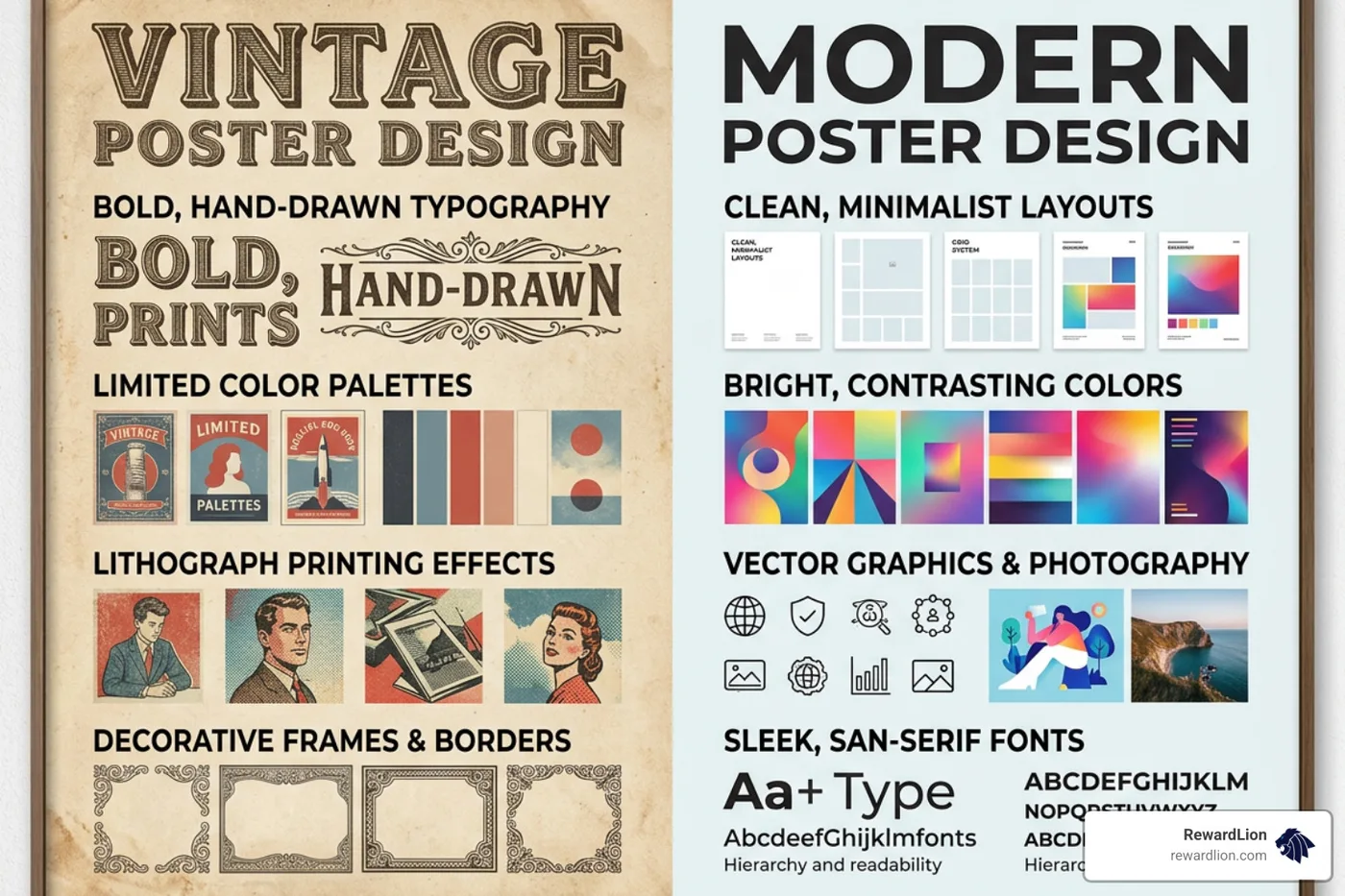 Vintage vs modern poster design comparison Vintage vs modern poster design comparison