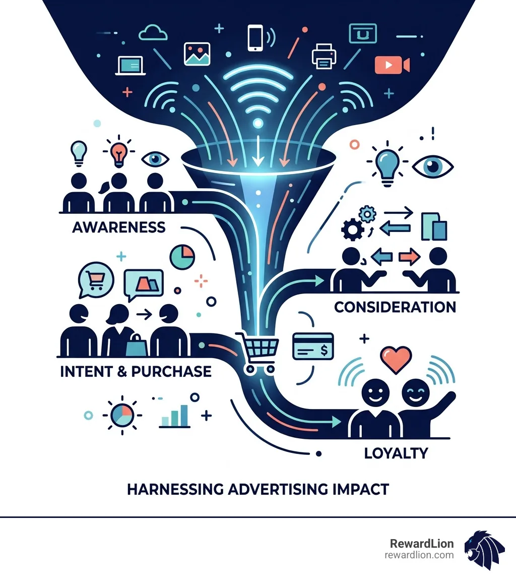 advertising influence funnel from awareness to purchase loyalty with key stages labeled - the power of ads infographic advertising influence funnel from awareness to purchase loyalty with key stages labeled - the power of ads infographic