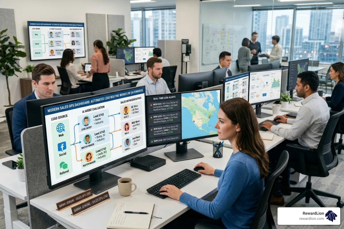 automated lead routing workflows showing AI agents distributing prospects to reps - sales automation software saas automated lead routing workflows showing AI agents distributing prospects to reps - sales automation software saas