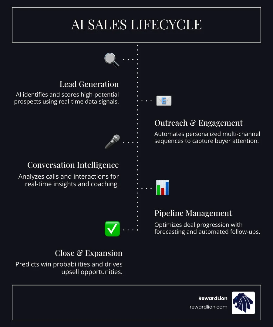 AI sales lifecycle infographic showing stages from lead generation to deal close and expansion - ai driven sales platform AI sales lifecycle infographic showing stages from lead generation to deal close and expansion - ai driven sales platform