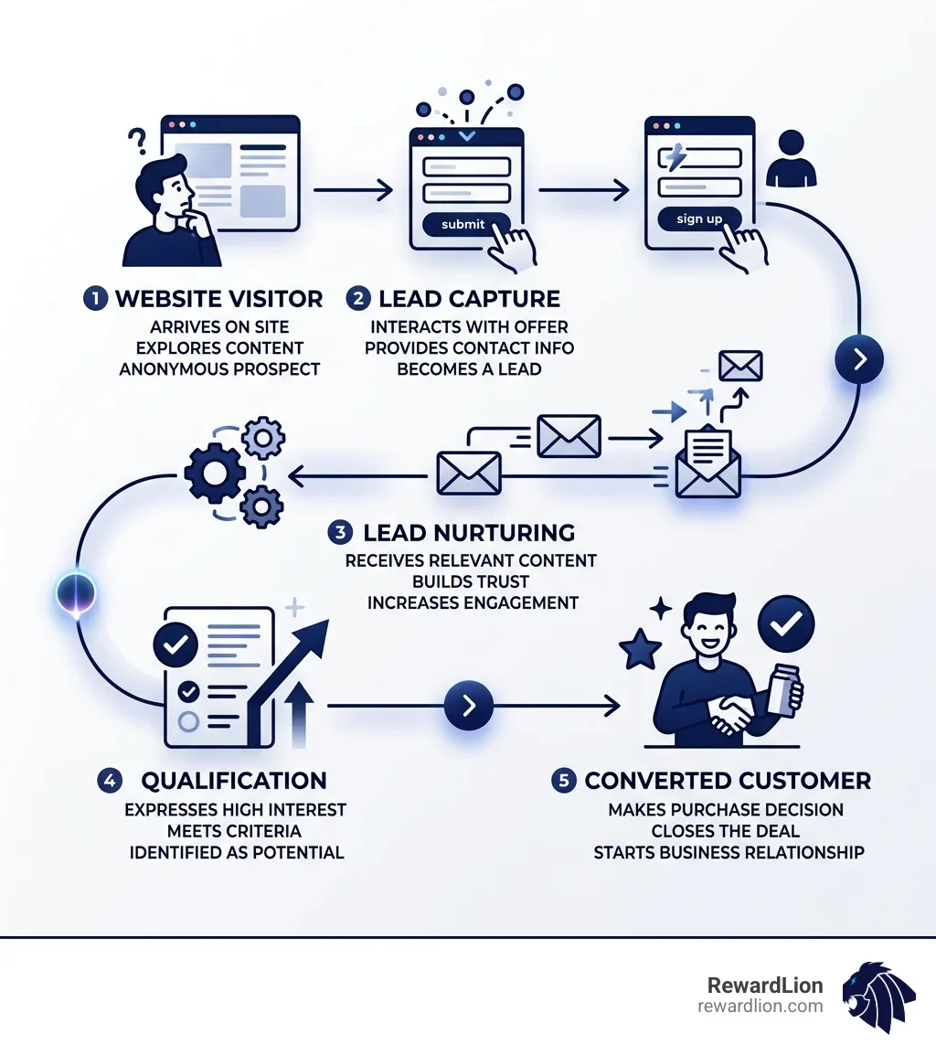 Lead generation lifecycle infographic from website visitor to converted customer - lead gen software infographic Lead generation lifecycle infographic from website visitor to converted customer - lead gen software infographic