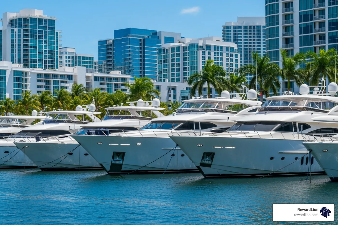 Luxury yachts docked in a Fort Lauderdale canal Luxury yachts docked in a Fort Lauderdale canal
