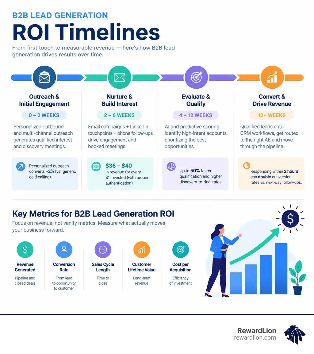 B2B Lead Generation ROI Timelines infographic B2B Lead Generation ROI Timelines infographic