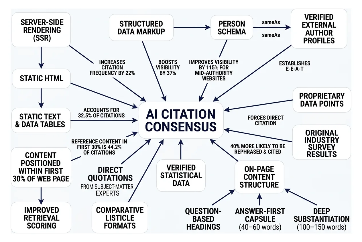 Diagram showing the multi-platform entity footprint required for AI citation consensus Diagram showing the multi-platform entity footprint required for AI citation consensus